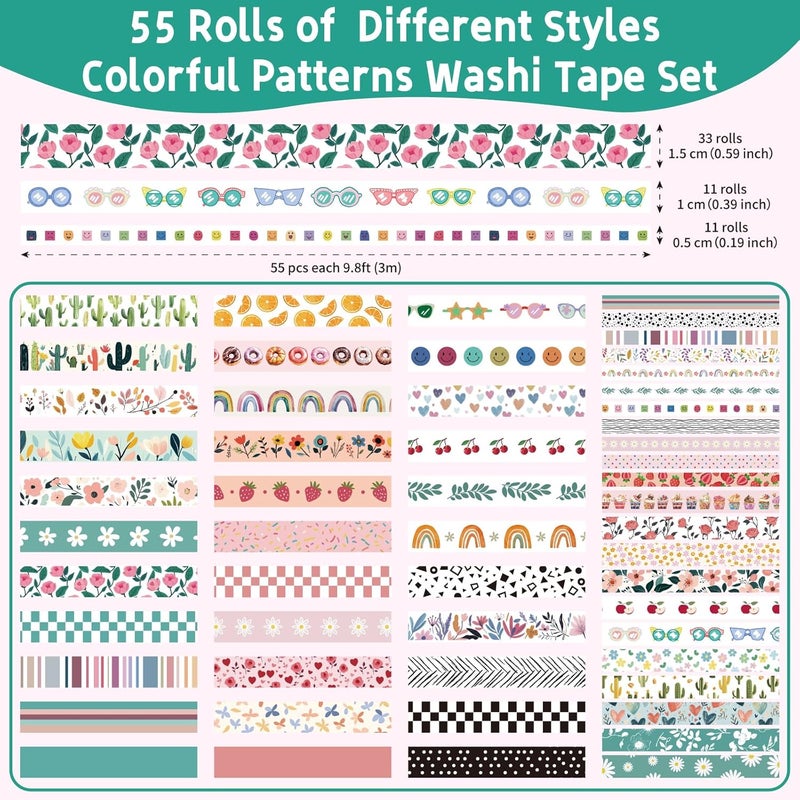 Mooker 55 Rolls Holiday Washi Tape Set - Decorative Tape Seasonal Bohemian Colored Tape, Cute Washi Tapes for Journaling Supplies, Scrapbooking Supplies kit, Summer Scrapbook Supplies - Image 2